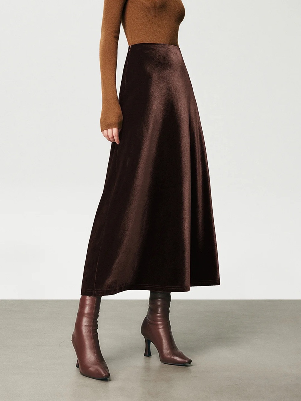 Commense High Waist Velvet Maxi Skirt